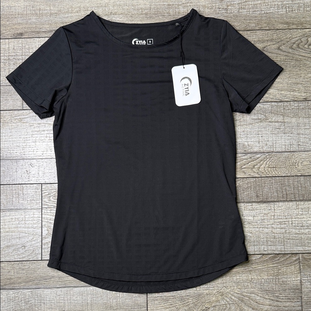 ZYIA Black Short Sleeve Women's Mesh Top